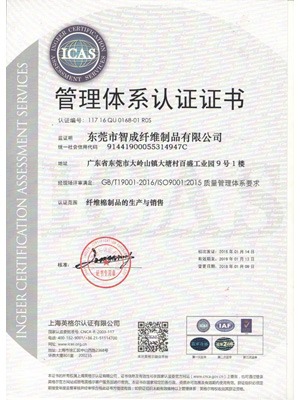 智成2015版ISO質量認證證書